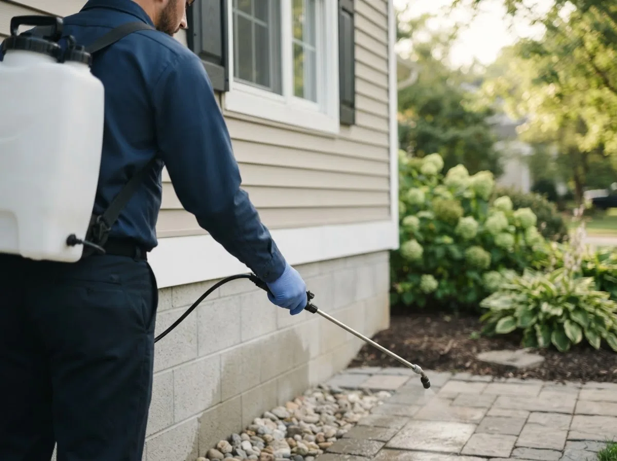 Pest control technician inspecting a home in Splendora, TX